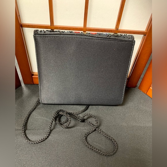 Women’s Evening /Dress purse bag Satin Black withColorful Beaded work - Picture 2 of 6